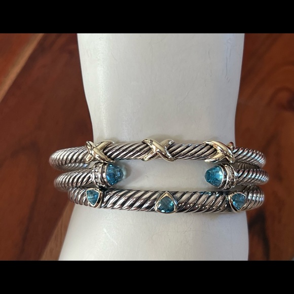 Gorgeous David Yurman Sterling Silver & 18k Gold Blue Topaz Renaissance Bracelet - Picture 13 of 14